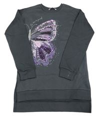 Tmavošedé teplákové šaty s motýlkem z flitrů George