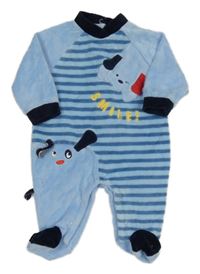 Modrý pruhovaný zamatový overal s pejsky