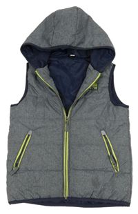 Tmavomodrá melírovaná šusťáková zateplená vesta s kapucí Yigga