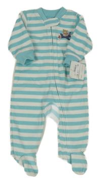 Nové - bielo-modrý pruhovaný fleecový overal s medvěďom Carter's