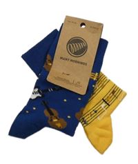 Nové - tmavomodré + žlté ponožky s hudebními nástroji