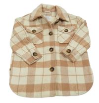 Smetanovo-starorůžová kostkovaná vlněná košilová bunda PRIMARK
