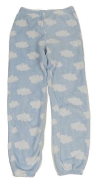Svetlomodré plyšové pyžamové nohavice s mraky H&M