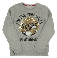 Sivá melírovaná mikina s nápisom a míčem z flitrů H&M