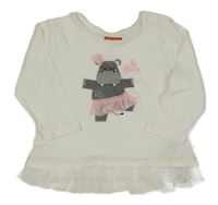 Bílé triko s hrochem a tylem 