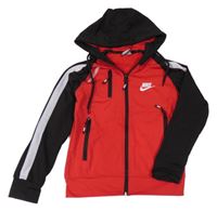 Červeno-černá sportovní propínací mikina s logem a kapucí Nike