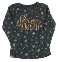 Tmavosivé melírované tričko s hviezdami a nápisom Primark
