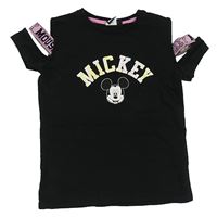 Čierne teplákové tričko s Mickeym a prestrihmi Pep&Co