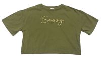 Khaki crop tričko s nápisom River Island