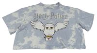 Světlemodro-biele batikované crop tričko s Hedvikou - Harry Potter H&M