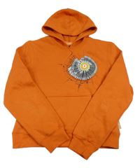 Oranžová mikina s potlačou a kapucňou