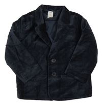 Tmavomodré zamatové slávnostné podšité sako H&M