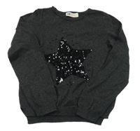 Tmavosivý sveter s hvězdou z flitrů H&M