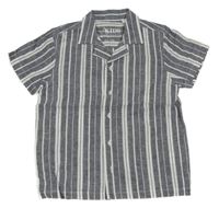 Tmavomodro-biela pruhovaná ľanová košeľa Peacocks