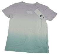 Nové - Lila-bielo-mintové ombré tričko s nápisom F&F