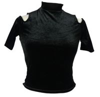 Dámské černé sametové crop tričko s průstřihy na ramenou New Look