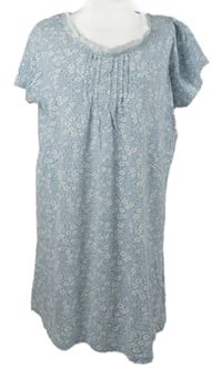 Dámska světlemodro-biela kvietkovana nočná košeľa s čipkou Matalan