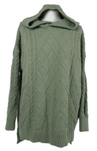 Dámsky khaki vzorovaný sveter s kapucňou