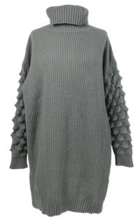 Dámská sivá svetrová tunika so vzorovanymi rukávy a rolákom Shein