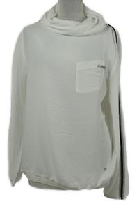 Dámska biela blúzka s komínovým golierom a pruhmi Monari