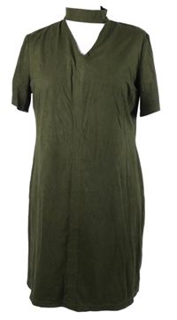 Dámske khaki semišové šaty so chokerem