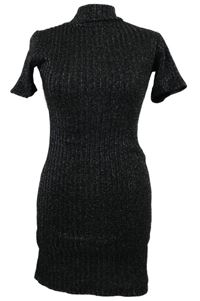 Dámske čierno-strieborné trblietavé svetrové rebrované šaty Select