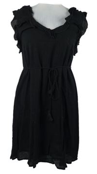 Dámske čierne strukturované šaty s volánikmi a šněrováním na zádech River Island