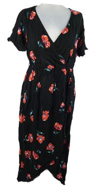 Dámské černé květovnaé midi šaty Primark 