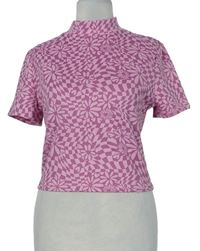 Dámske ružové vzorované crop tričko s kvietkami zn. Primark