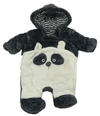 Tmavošedo-bílá chlupatá zateplená kombinéza - panda s kapucňou F&F