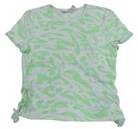 Bielo-neónově zelené vzorované crop tričko H&M