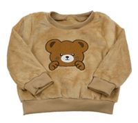 Béžová chlpatá mikina s medvěďom
