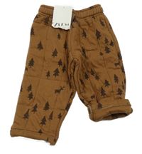 Nové - Hnědé zateplené tepláky se stromy Zara