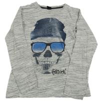 Bílo-černé melírované triko s lebkou Chapter young