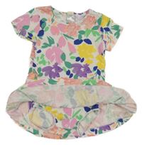 Biele kvetinové bavlnené šaty so všitým body