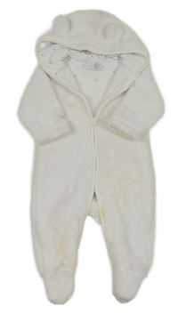 Biela chlpatá kombinéza s kapucňou