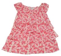 Bílo-růžová šifonová volánková halenka s motýlky 