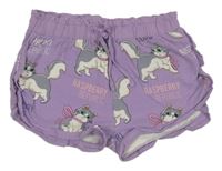Fialové bavlnené kraťasy s mačkami