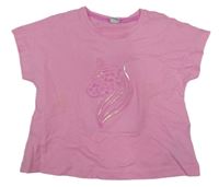 Růžové crop tričko se třpytivým jednorožcem Kiki&Koko