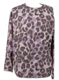 Dámsky ružovo-hnedý vzorovaný chlpatý sveter