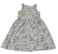 Sivé šaty s jednorožci s barevnou hřívou H&M