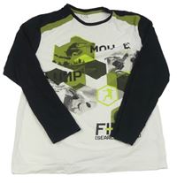 Čierno-kaki-biele tričko s potlačou C&A