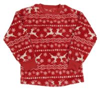 Červeno-bílá vzorovaná chlupatá pyžamová mikina se soby Dunnes