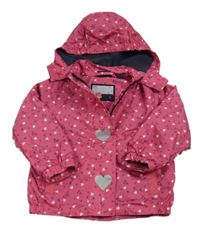 Tmavoružová vzorovaná šušťáková jesenná bunda so srdiečkami a odopínacíá kapucňou impidimpi