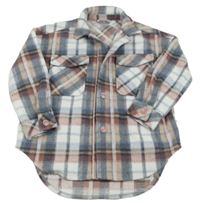 Bielo-modro-staroružová kockovaná košeľová flaušová bunda DESTINATION