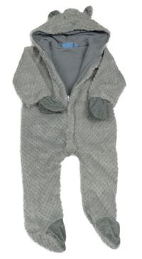 Šedá vzorovaná chlupatá podšitá kombinéza s kapucí 