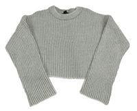 Sivo-biely pruhovaný rebrovaný crop sveter New Look