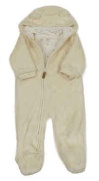 Smetanová chlupatá podšitá kombinéza s kapucí F&F