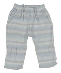 Světlemodro/šedo-biele pruhované plátenné nohavice MINTINI BABY