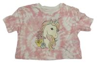 Růžové batikované crop tričko s jednorožcem Primark